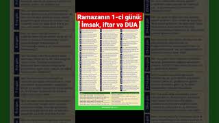 Ramazan ayının 1-ci günü - İmsak, İftar vaxtları