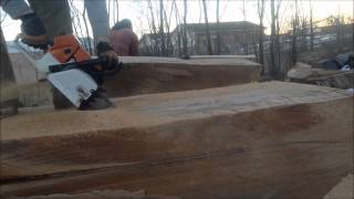 Freehand ripping with ported Stihl 066 flat top chainsaw