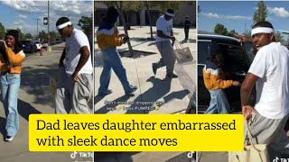 Father dances in front of daughter’s school, lady becomes shy & covers face