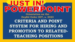 DO 007 S. 2023 CRITERIA AND POINT SYSTEM FOR HIRING AND PROMOTION TO RELATED-TEACHING POSITIONS