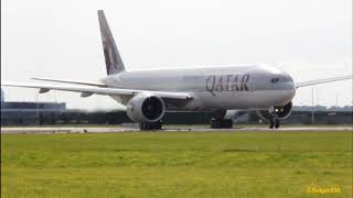 Qatar Airways Boeing 777-300ER taxi / line up & take off RW18L at schiphol