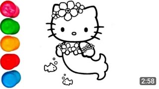 Mermaid Kitty 🧜‍♀️🧜‍♀️drawing white coloring How to draw Princess Dress kids step by step.