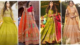 Trendy mehandi lahanga for brides||Stylish mehandi dress design ideas||Ideascollection