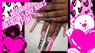 WATCH ME WORK valentines day nails PT#1 ACRYLIC APPLICATION pink glitter & ombres!