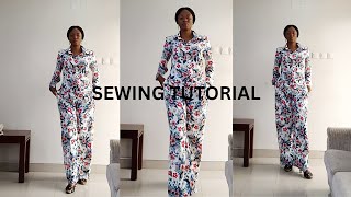 HOW TO CUT AND SEW A DARTLESS LOOSE FITTING FEMALE SHIRT | TWO-PIECE SHIRT AND PALAZZO PANTS SET