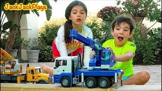 Pretend Play Fishing! | Bruder Crane Trucks Outside | JackJackPlays