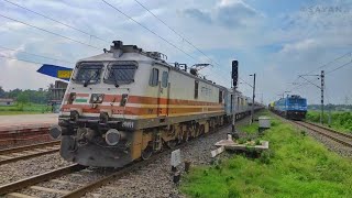 Ever Aggressive Howrah WAP5 02338 Shantiniketan Express Thrashes WAG7 Hauled Freight at 130 Kmph..