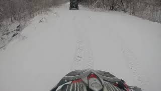 Riding up the mountain in the snow, Suzuki LT-80 and Polaris Ranger