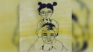 Father's day special drawing || Easy way to draw Father and Daughter -step by step