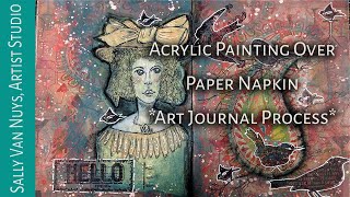 Collaging a Face with Acrylic & Paper Napkin in Art Journal