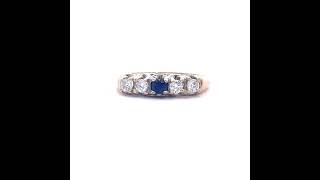 0.43 Carat Blue Sapphire & Diamond Five-Stone Anniversary Ring in 14k Yellow Gold