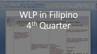 Sample of WLP in Filipino 4th Quarter