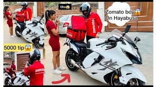 cute girl reaction Zomato boy on Hayabusa 😱💕#zomato #prank #hayabusa #reaction #public #news