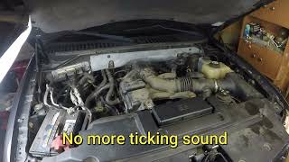 2007 Ford Expedition. Ticking sound from engine and change spark plugs.