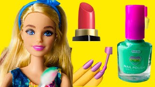 BARBIE  Gives a Make Over to Elsa & Anna !  - Fun - make up - nails