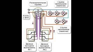 Схема подключения двухклавишного проходного выключателя для 2 х светильников