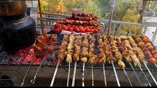 Chicken Kebab in the Autumn Rain:Making Chicken Kebabs with Beautiful Autumn Landscapes #food #asmr