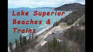 Lake Superior, Beaches, and Trains (CPKC Railway) at Marathon, Ontario, Canada