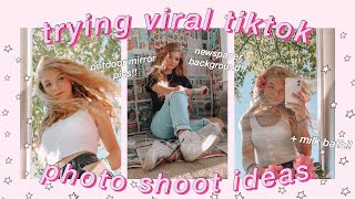 testing VIRAL tiktok photoshoot ideas AT HOME!! *mirror outside pics, milk bath, newspaper backdrop*