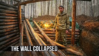 Dugout in a wild forest. The walls started to collapse. I disassemble the frame.