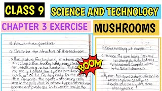 Class 9 science unit 3 exercise in English ( Mushrooms )