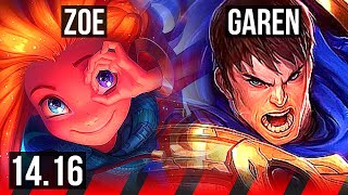 ZOE vs GAREN (TOP) | 9/1/7, Legendary, 700+ games | NA Master | 14.16