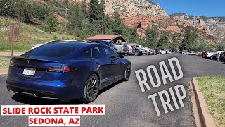 Road trip pit stop at Slide Rock State Park Sedona, Arizona with our 2022 Tesla Model S refresh.