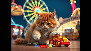 A cat playing with a toy claw machine in a funfair