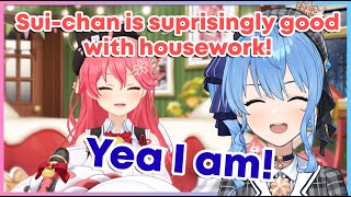 Miko being surprised that Suisei is great with housework【Hololive | Eng Sub】