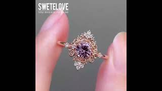 Handmade Violet Round Cut Gold Plating Sterling Silver Engagement Ring