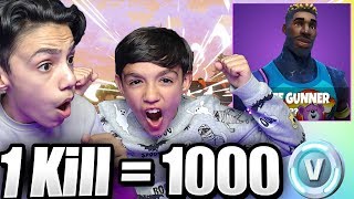 1 Kill = 1000 V BUCKS With 10 Year Old Little Brother!(Fortnite Battle Royale)