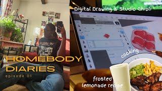 homebody diaries | chic-fil-a frosted lemonade recipe, digital art and vibes, cooking dinner.