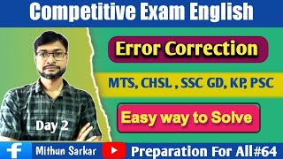 Error Correction// Spotting Error//Competitive Exam English// Day -2