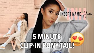 5 MINUTE CLIP-IN PONYTAIL TUTORIAL! | INSERT NAME HERE (INH HAIR) REVIEW