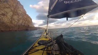 Arriving to cinque terre by sea on a sail-kayak