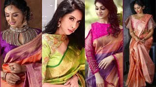 Different types of sleeves and neck designs of silk & pattu sarees / gol gale ke designs, #backneck