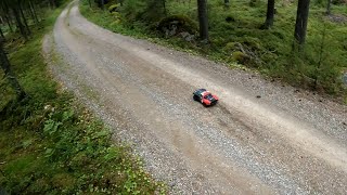 High speed driving on a graveled road with an Arrma Senton BLX