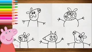 رسم بيبا بيج مع اصدقائها رسم سهل /رسم للاطفال/ رسم كرتون سهل/ How to draw Peppa Pig and her friends