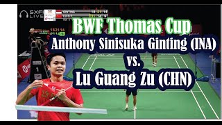 BWF Thomas Cup  Anthony Sinisuka Ginting (INA) vs Lu Guang Zu (CHN) #bwf #badminton #thomascupfinal