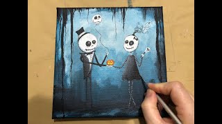 🎃 Spooky Halloween Date 👻 Cute Corpse Couple 🥰🎨 Acrylic Painting Time lapse video