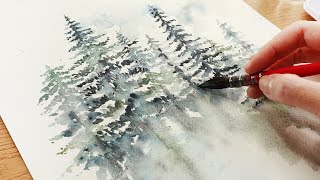 How To Paint Pine Trees Forest In Watercolor Step By Step Tutorial | 3 Colors Painting