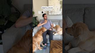 Mom vs Dad! Eating an apple with dogs