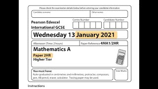 IGCSE Mathematics January 2021 - 4MA1/2HR