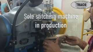 Sole stitching machine in production