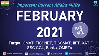 Current Affairs Questions for FEBRUARY 2021 | PART-1 | G.K MCQs | XAT, IIFT, TISS, CMAT, Banks, RBI