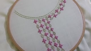 Hand Embroidery of round neckline design