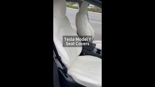 How to install the Tesla model Y seat covers? Pure white car interior. #follow #usa #tesla #freesoo