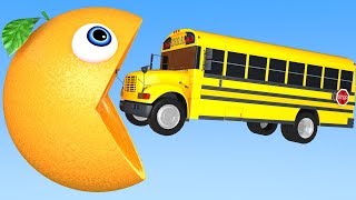 Learn Colors with PACMAN and School Bus Farm Orange Street Vehicle for Kid Children