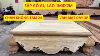 Sập Gỗ Gụ Lào Kích Thước 1m6x2m Chân Không Tâm Vãn Mặt Dầy 3p Giá Tận Gốc