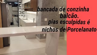 bancada de conzinha ,balcão ,pia esculpida nicho de Porcelanato